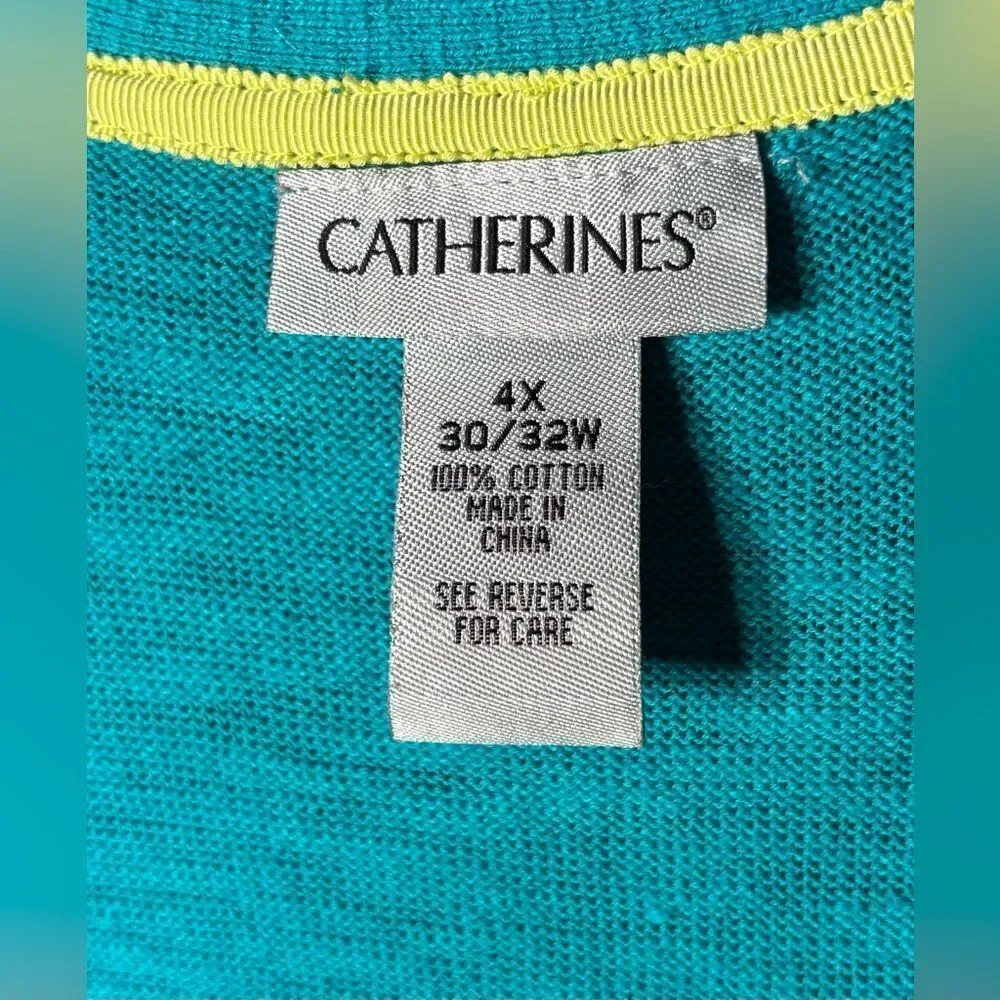 Catherines Turquoise Button-Front V-Neck Sweater Cardigan EPC